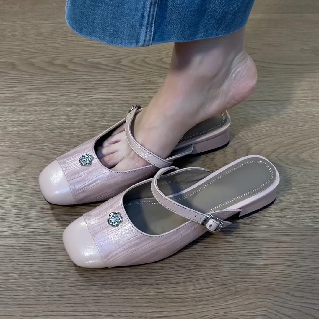 半拖2025年夏季新款温柔复古山茶花拖鞋包头半拖鞋女外穿休闲凉拖