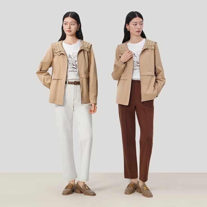 敦奴dunnu短款时尚气质休闲百搭女士春季秋冬连帽外套8U160101