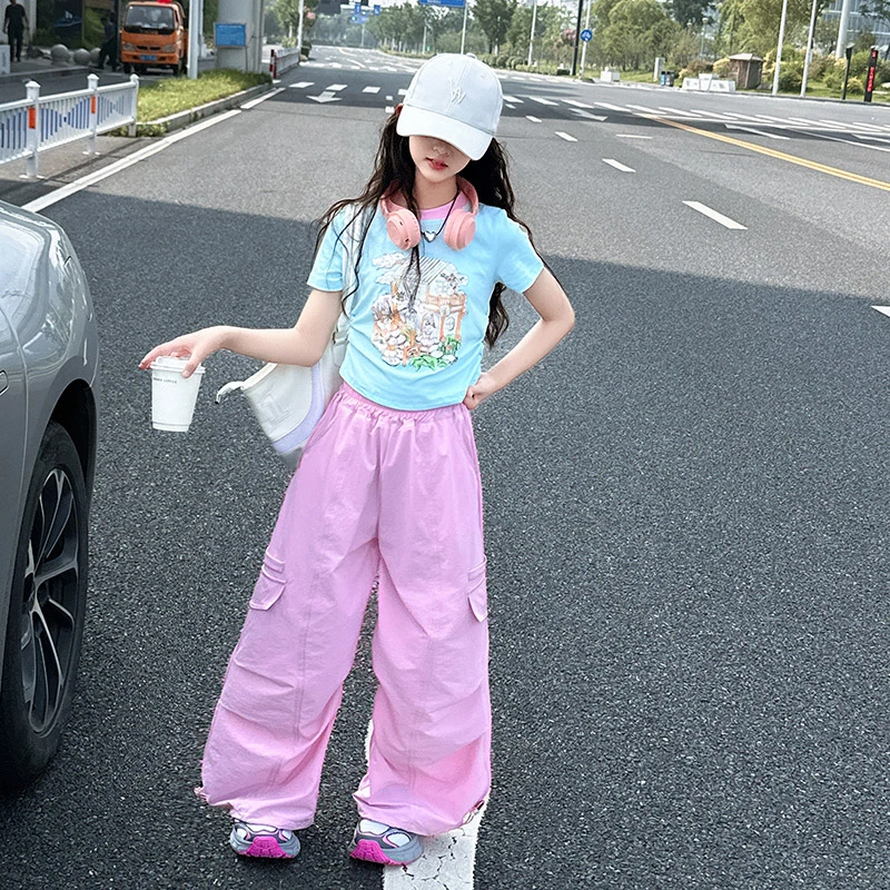 大女童装夏装6-12岁潮牌高级感短袖t恤套装2025新款儿童夏季服饰