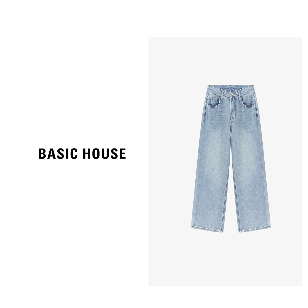 Basic House/百家好直筒休闲宽松高腰百搭水洗牛仔裤-B0625H5E712