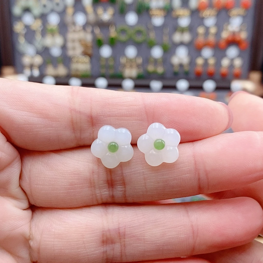 和田玉银S925镶嵌耳饰