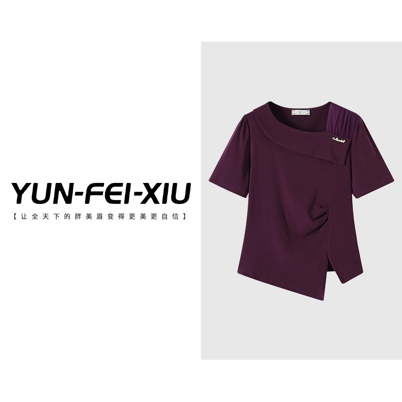 云妃秀大码女装T恤休闲舒适气质百搭韩版显瘦微胖上衣夏季68398