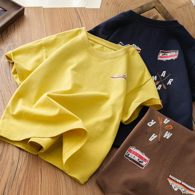 儿童纯色户外风休闲短袖圆领衫中大童夏新款半袖t恤薄男童简约打