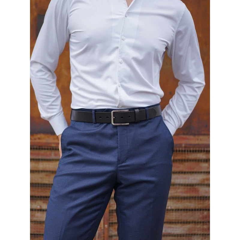 男士皮带头层牛皮腰带简约蓝色男正装皮带男宽38MMXJ09