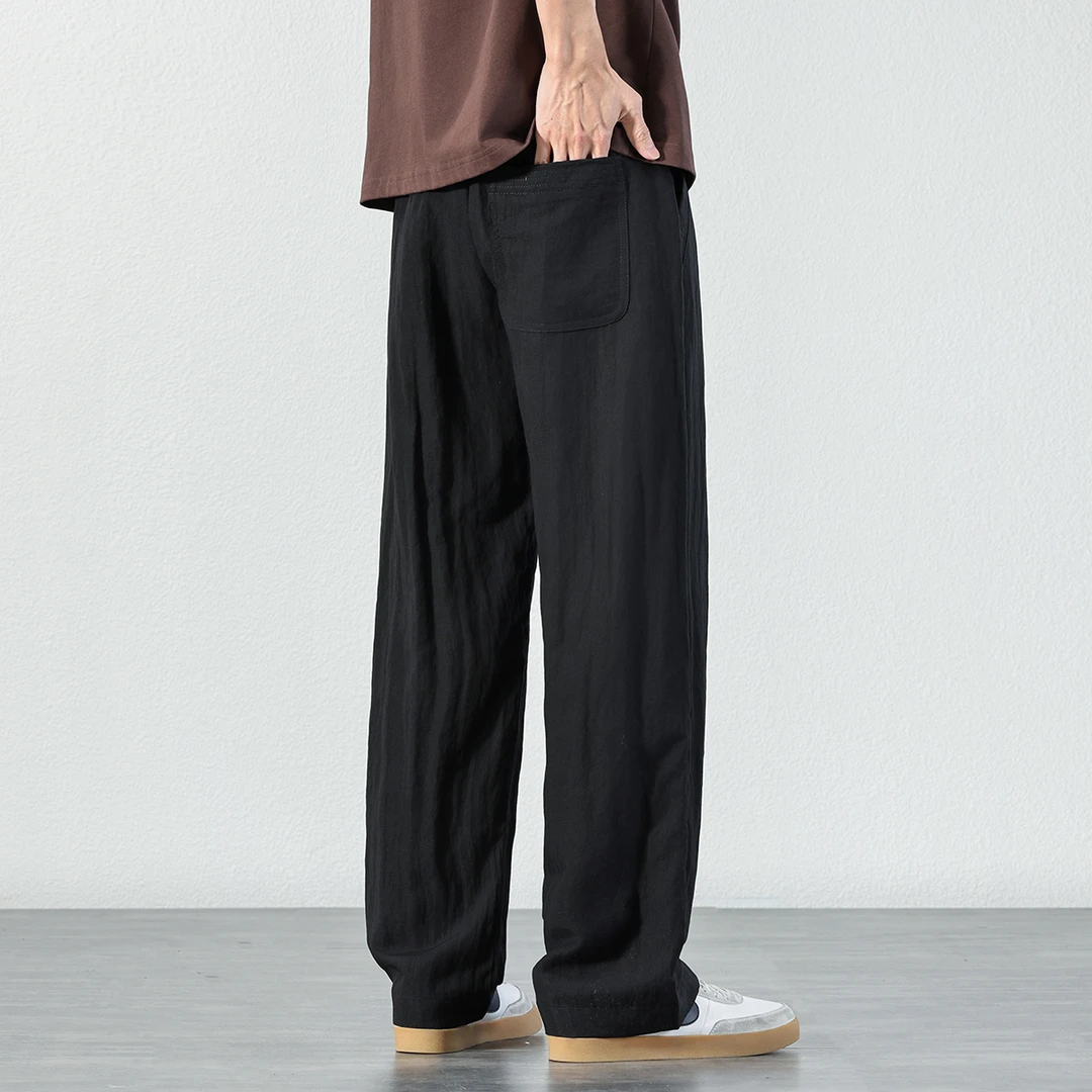 冰丝亚麻速干透气休闲裤男士2025夏季宽松垂坠感阔腿直筒长裤男款