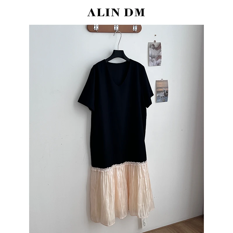 ALINDM【小赫本】大码微胖mm黑白经典拼接连衣裙-ig5103