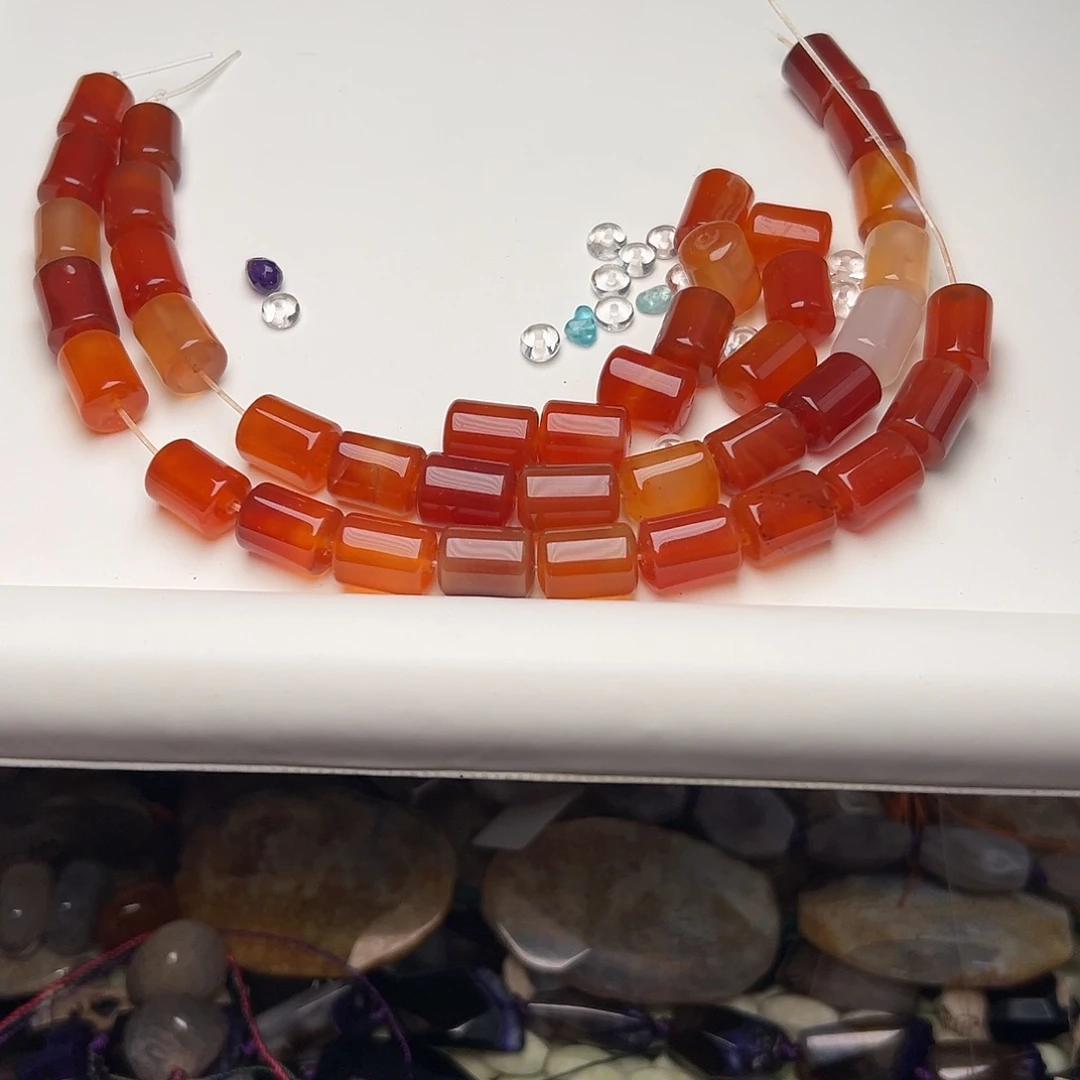 玛瑙/玉髓合金珠宝半成品G388。10mm天然玛瑙桶珠/包