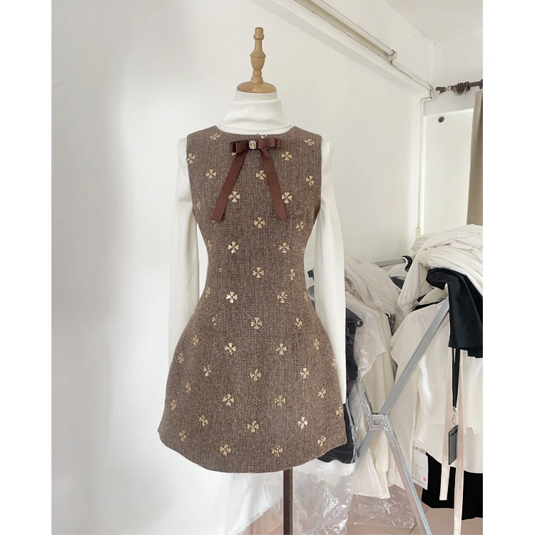 七七的工厂羊毛背心裙小香风连衣裙女冬季富家千金针织衫套装