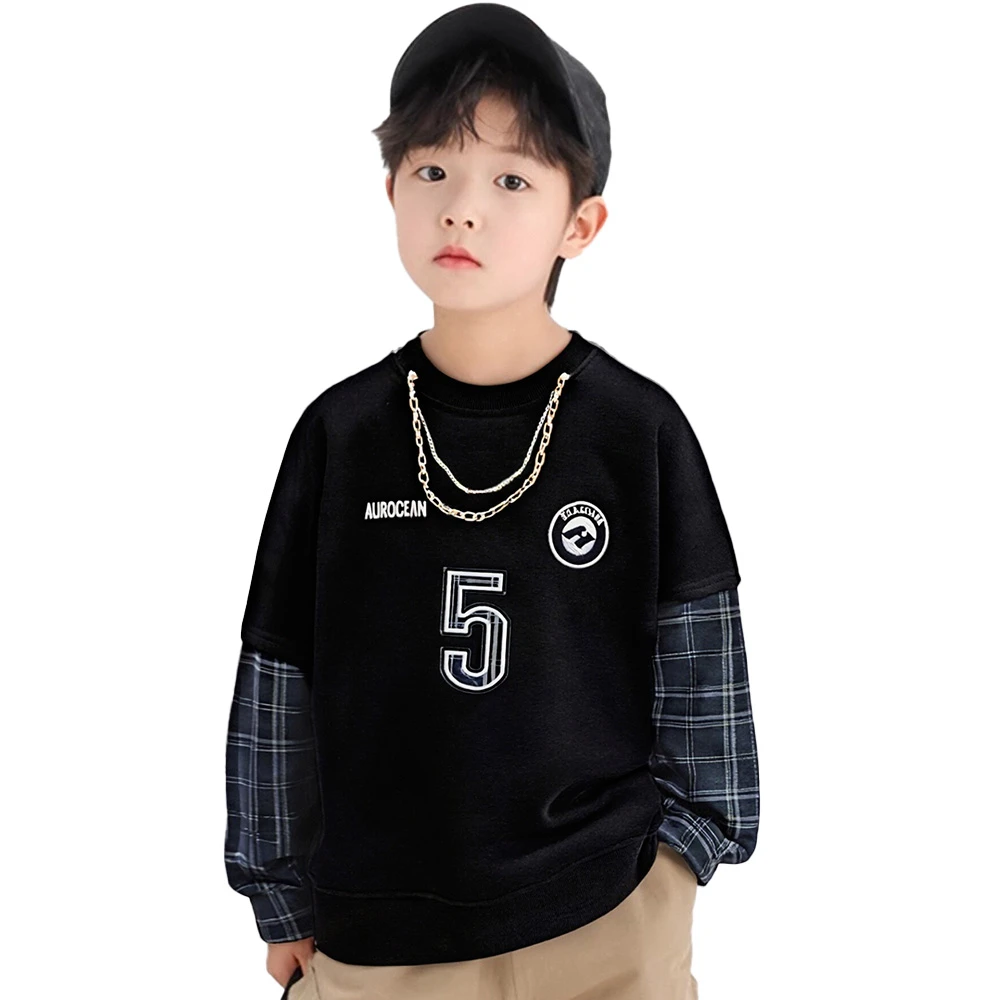 男春秋格子字母套头卫衣上衣休闲童装流行风2025