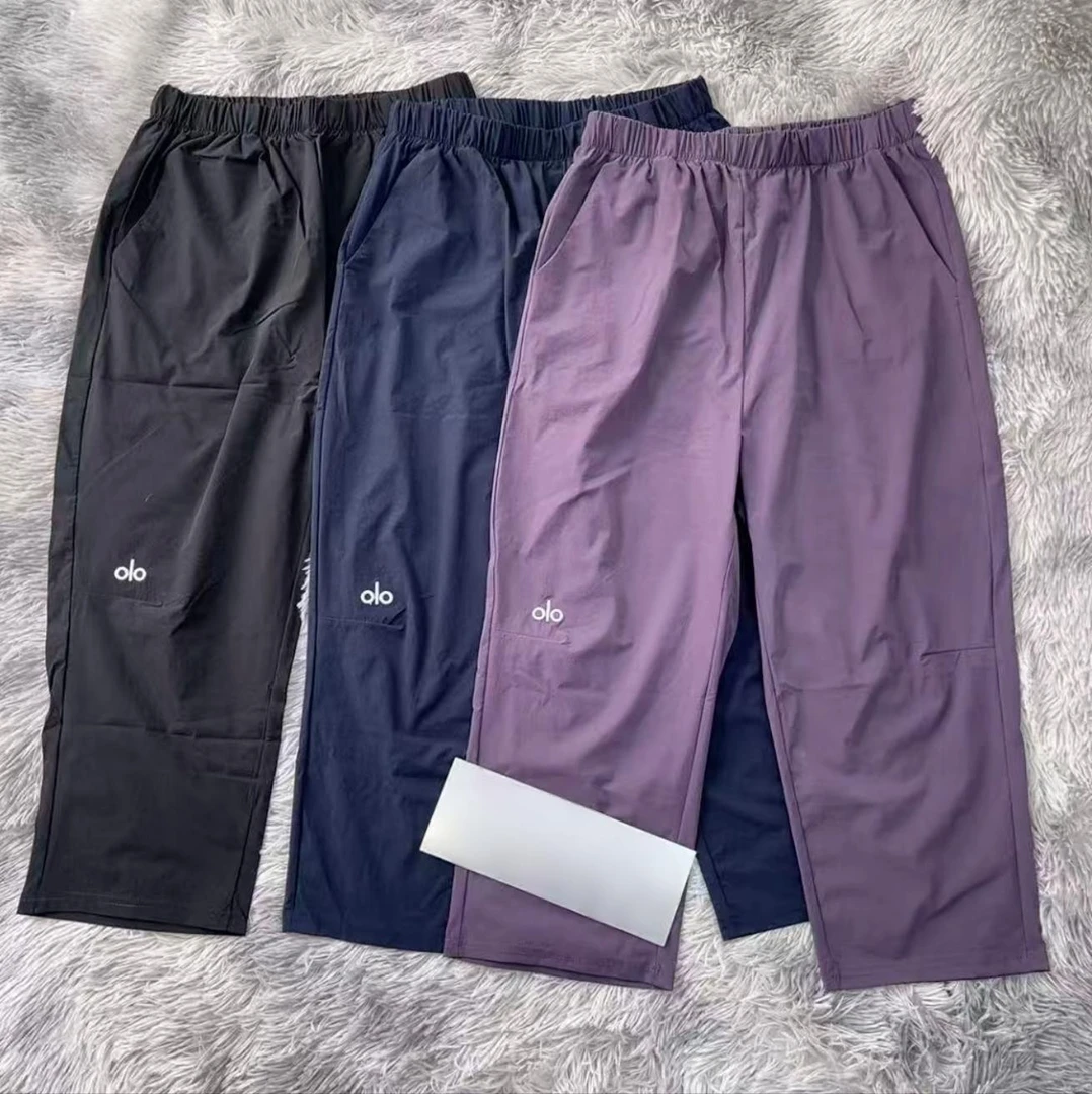 夏季新款大码薄料小暗格字母刺绣高腰直筒八分裤速干休闲裤1130