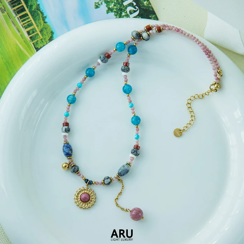 钛钢项链 【秘境】原创设计法式复古彩色串珠项链女民族风锁骨链