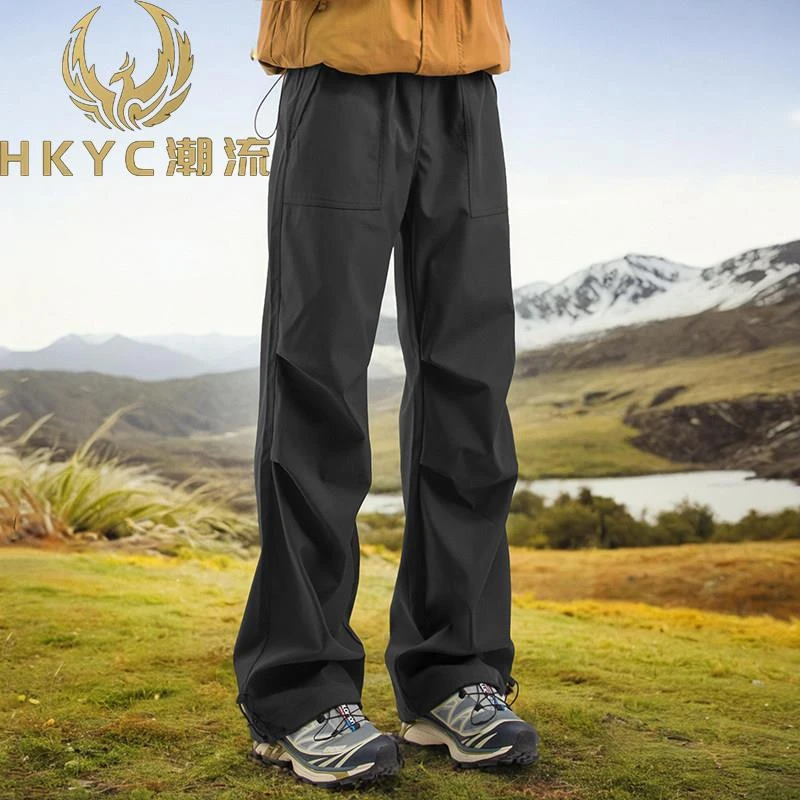 HKYC秋冬新款黑色户外冲锋裤子男软壳防风运动裤徒步登山裤工装裤