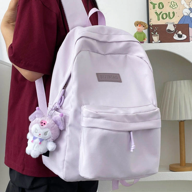 韩版简约百搭书包初中生高中生大学生ins纯色大容量高颜值双肩包