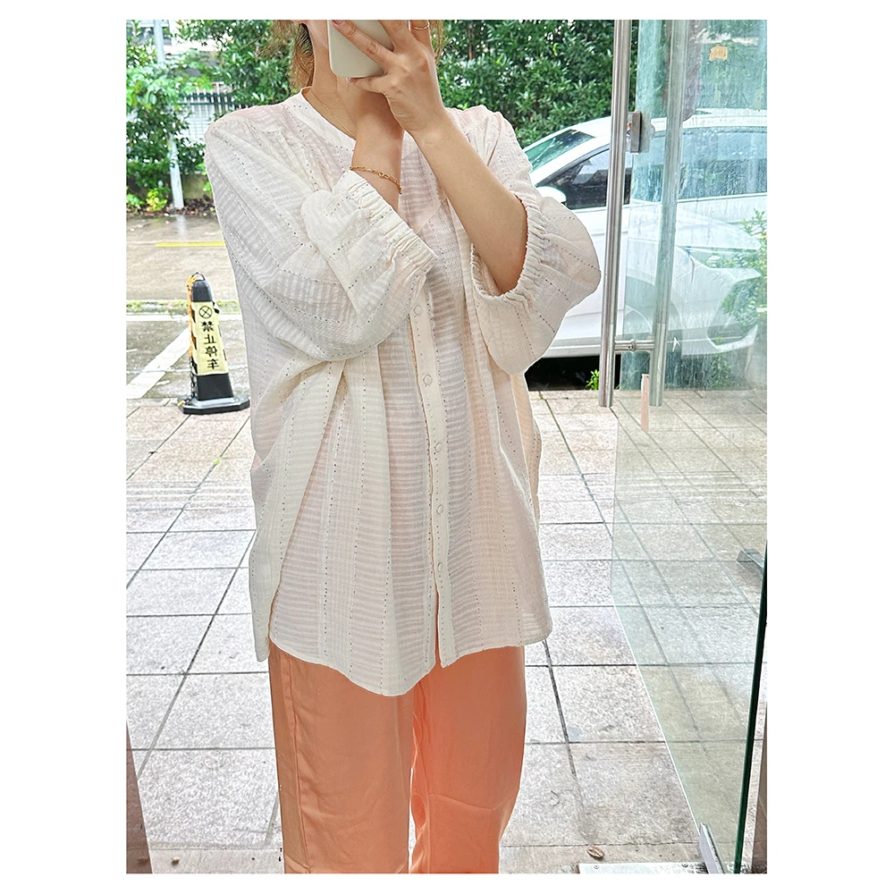ZM1271春夏新款宽松圆领长袖女士休闲衬衫