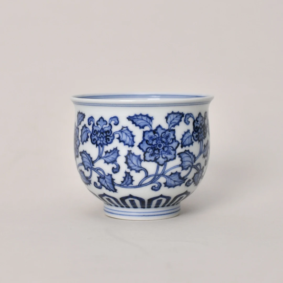 春风祥玉青花芙蓉花高炉式杯景德镇手工陶瓷高端茶具主人杯175ml