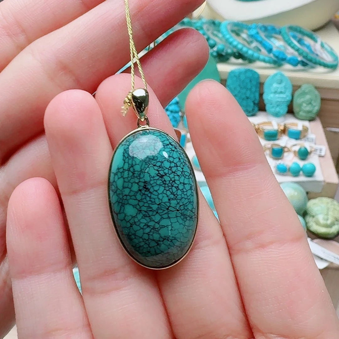 绿松石未镶嵌高瓷网花大蛋面吊坠
