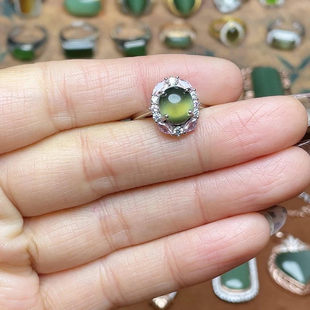 和田玉（碧玉）银S925镶嵌吊坠(不含链)戒指