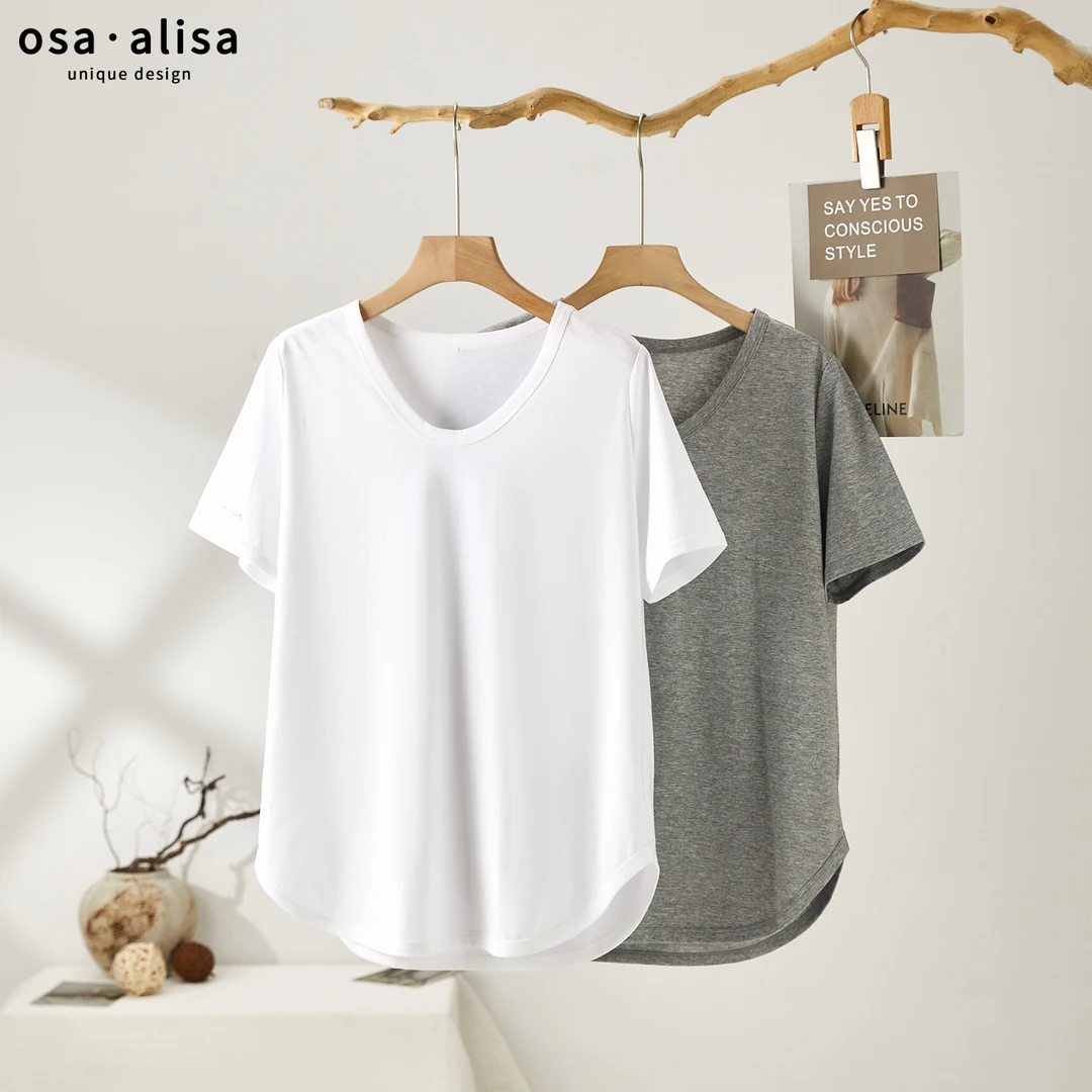 夏季女士V领12630显瘦百搭薄款宽松纯色圆领简约T恤外穿半袖