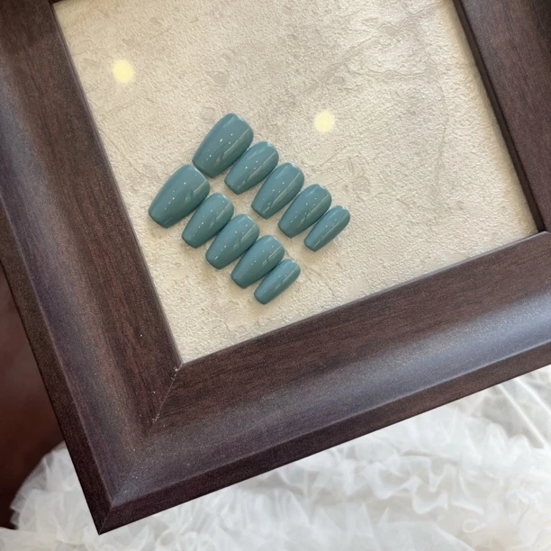 灰绿蓝调 祝福纯色手工穿戴甲美甲显白高级感适用