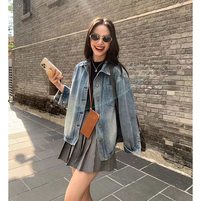 设计感水洗蓝牛仔外套女春季韩版休闲百搭复古洋气牛仔夹克短上衣