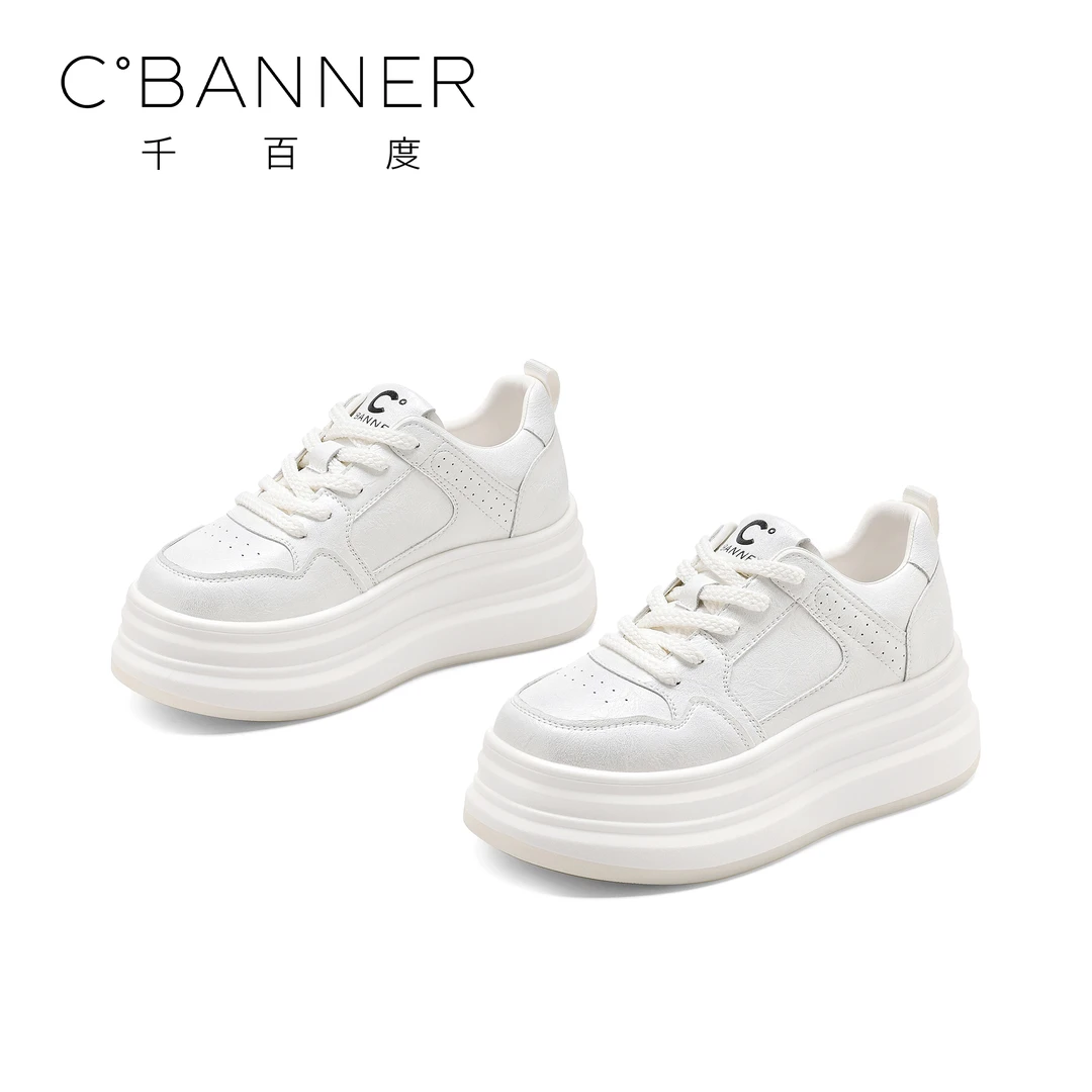 C.BANNER/千百度厚底休闲鞋新款擦色时尚夏季松糕板鞋百搭小白鞋