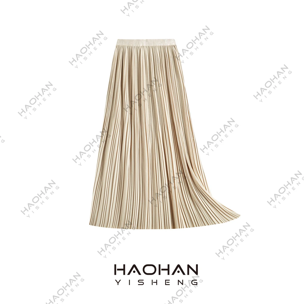 #昊涵HAOHAN# 极简风青黛鎏金气质高腰时尚百搭春夏百褶裙RN-2503