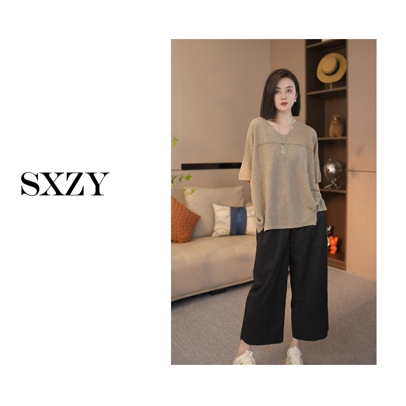 ‘佳佳专属链接’【织物】2025春夏显瘦百搭气质纯色简约圆领短袖上衣