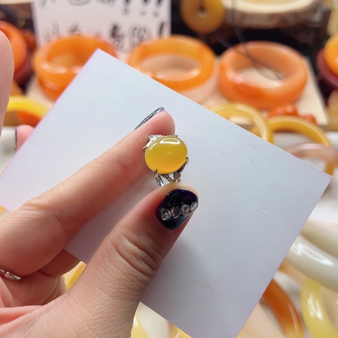 抖***户石英质玉（黄龙玉）银S925镶嵌戒指