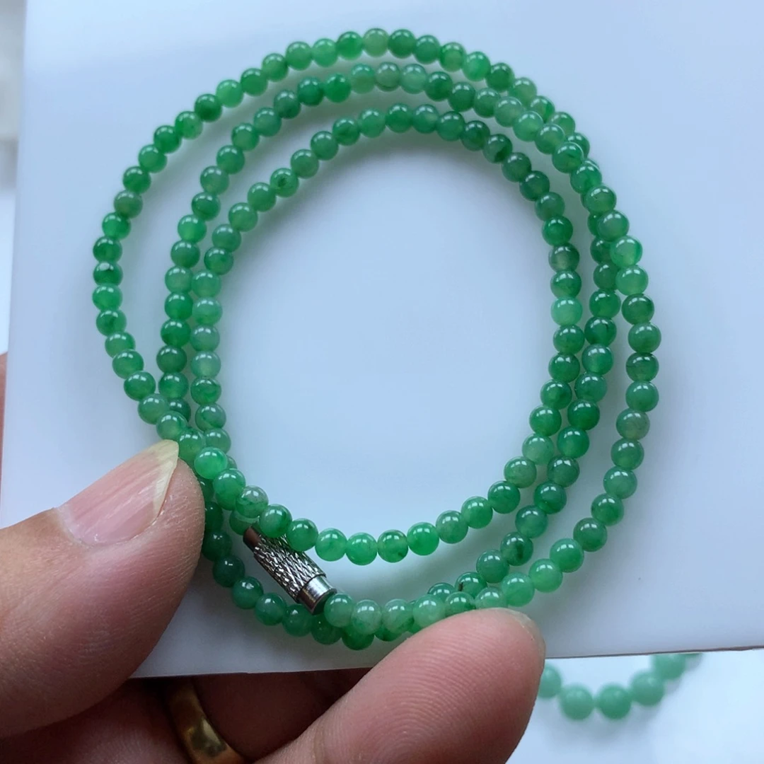 翡翠手串未镶嵌S**w缅甸天然翡翠小米珠手串3.4卡