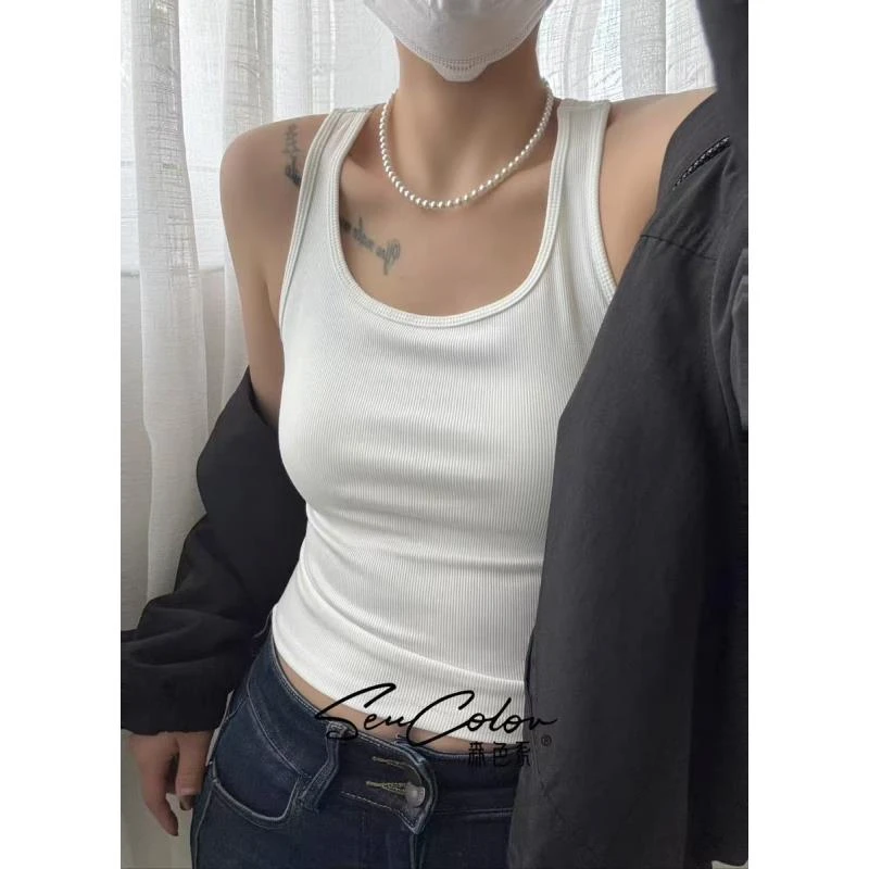 背心吊带时尚辣妹风无袖女装白色极简风内搭-6611