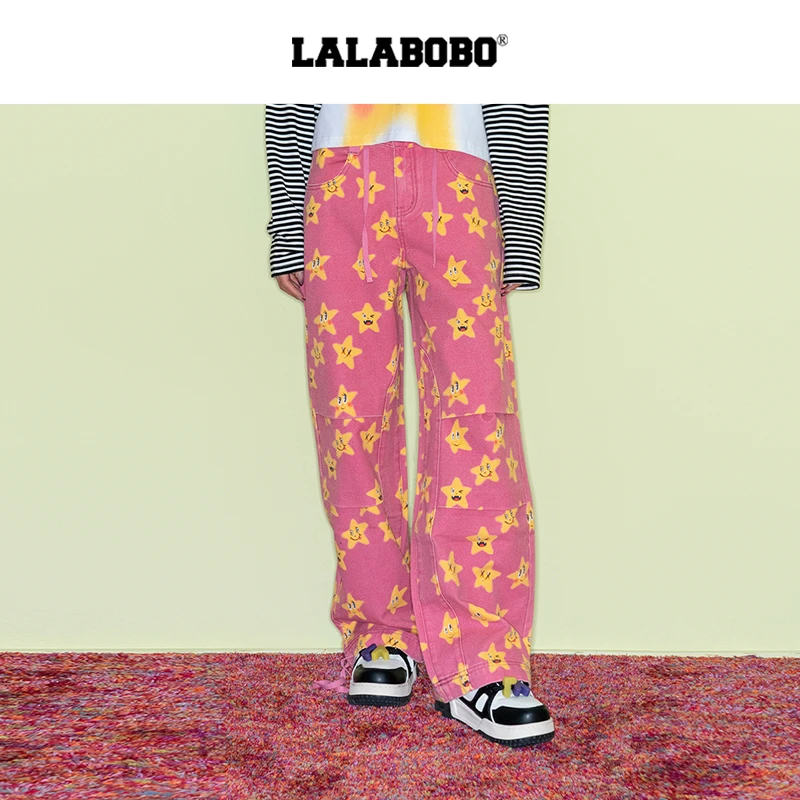 武汉LALABOB2025新款宽松显瘦印花时尚休闲复古休闲裤LBEA-WXZC13