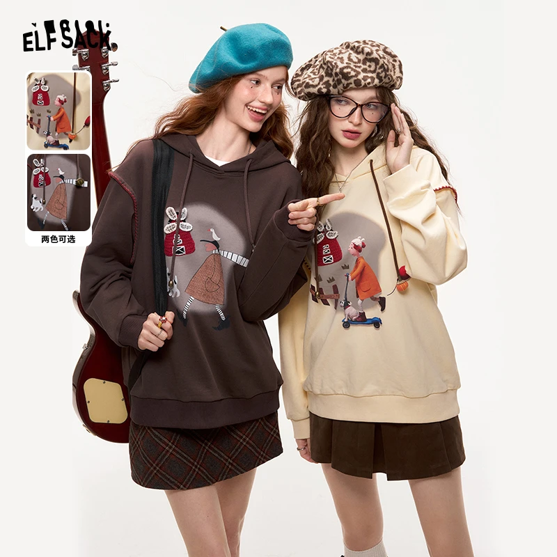 3042【金拐子】妖精的口袋生活如诗童趣印花休闲连帽卫衣女2024