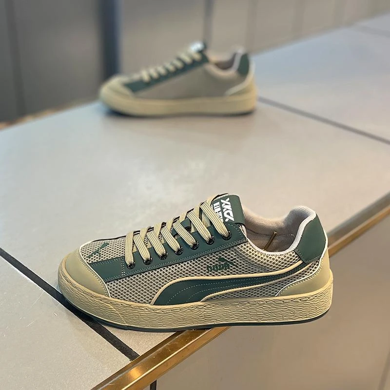 夏季爆款低帮布面透气拼色复古潮男板鞋厚底增高百搭轻便休闲鞋