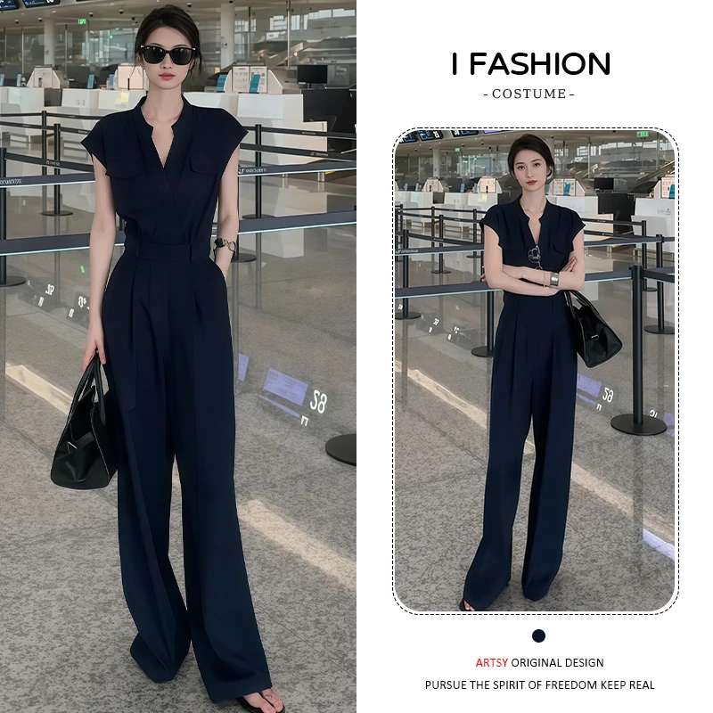 高级感气质连体裤2025夏季新款时尚百搭简约纯色通勤时髦洋气长裤