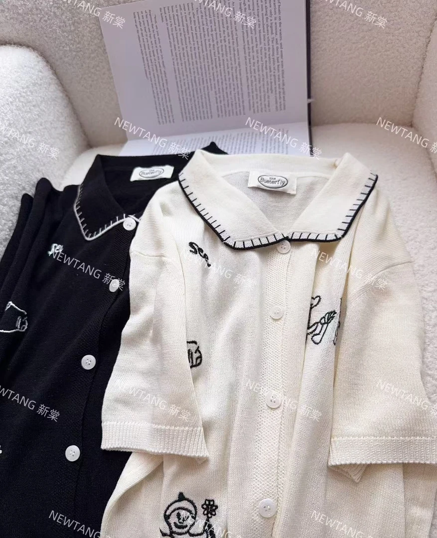 【童年年】322高级翻领刺绣时尚女夏季显瘦短袖