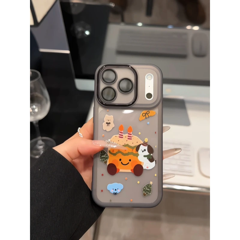 蛋糕小狗适用苹果17pro手机壳16PM金属镜框华为p70荣耀女oppo小米