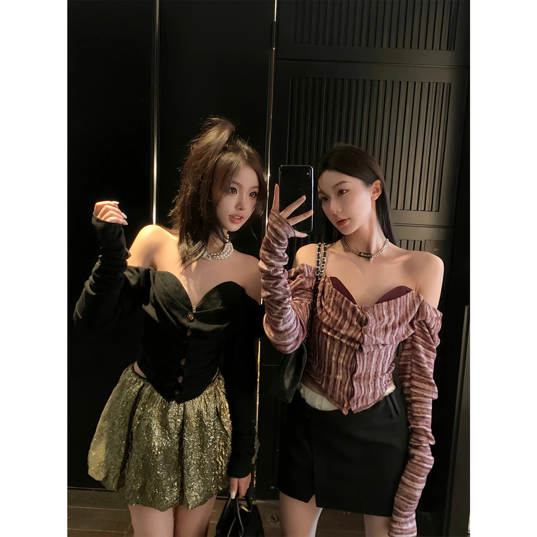 区区欧阳！西*后摇滚辣妹鱼骨针织衫长袖上衣设计感复古短款