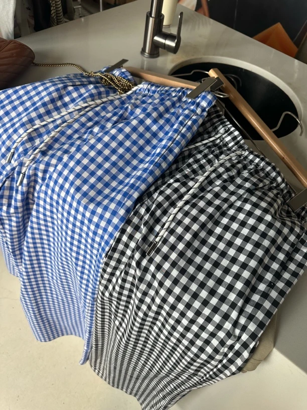 特清！Cay25春夏 格纹直筒裤 薄款透气抽绳松紧腰