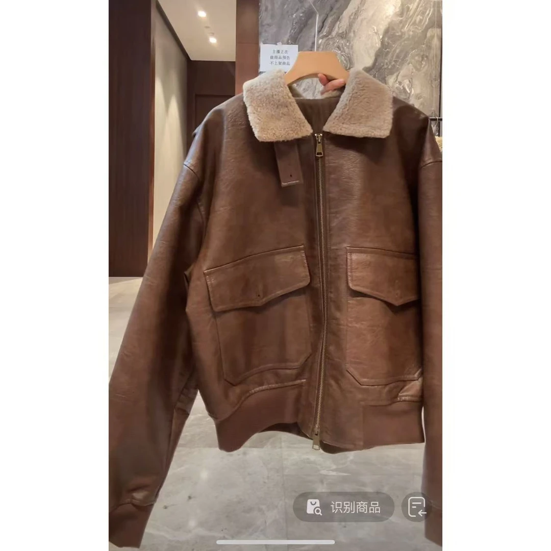 徐秋阳   机长皮夹克  冬季新款百搭时尚休闲显瘦设计感皮衣X6892