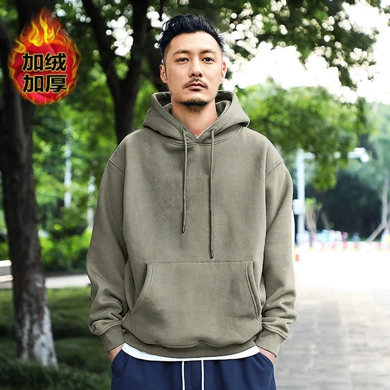 BAIBAORONG特大码300斤ins连帽加绒卫衣男女装秋冬季宽松休闲外套