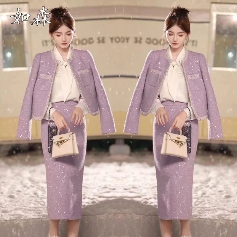 高级感法式小香风套装女2025新款秋冬气质名媛外套半身裙两件套装