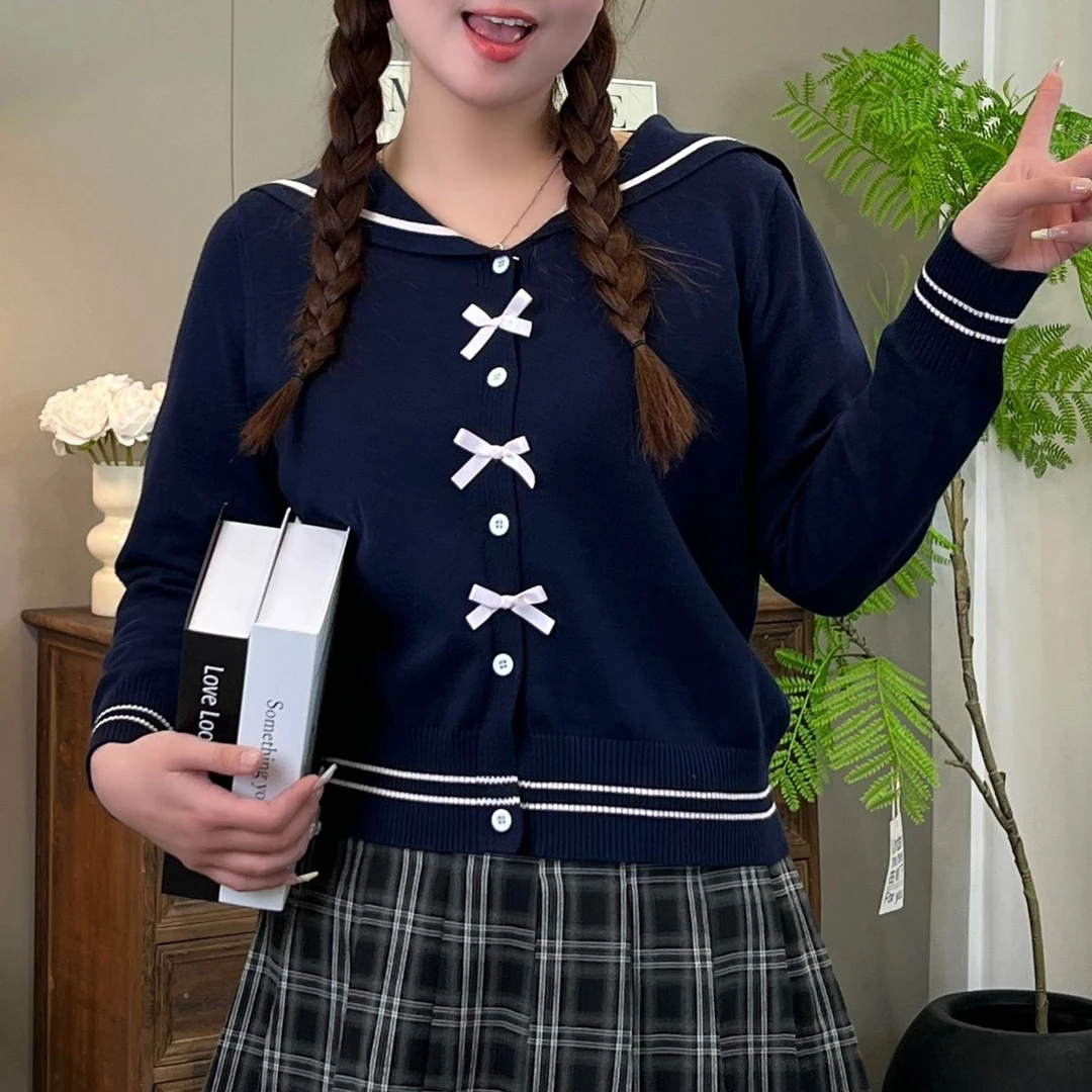 【青苍】花老爷秋冬学院白色针织开衫复古海军领毛衣CCC11346