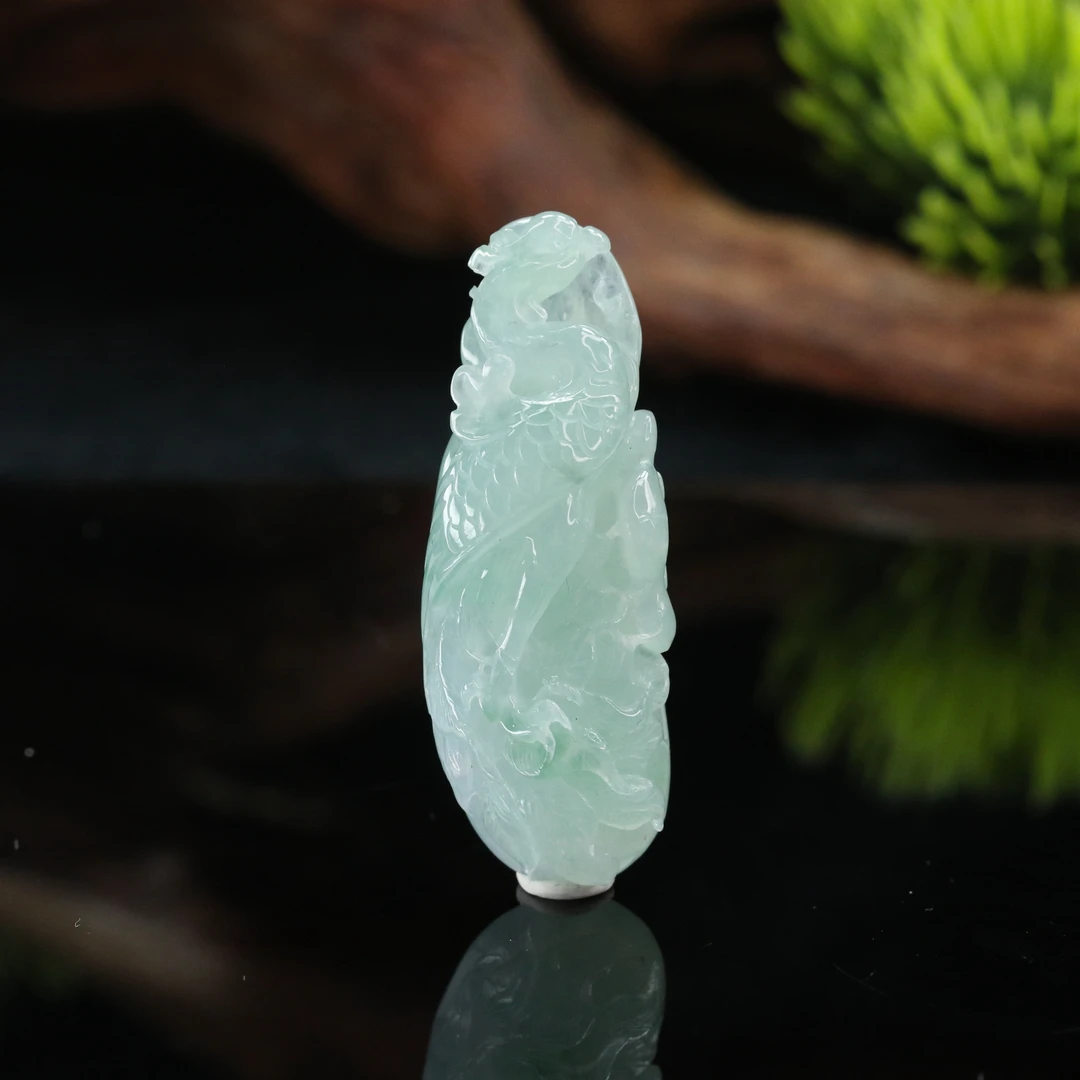 lot14天然缅甸翡翠A货冰绿凤吊坠/600257保利厦门拍卖