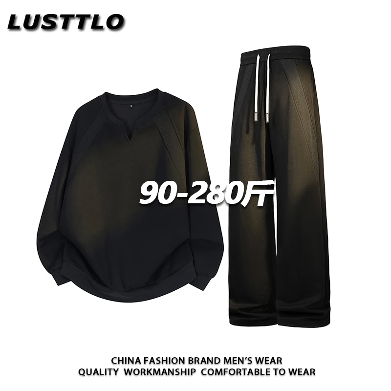 棉质大码时尚休闲运动套装cleanfit正肩卫衣男士简约休闲裤两件套