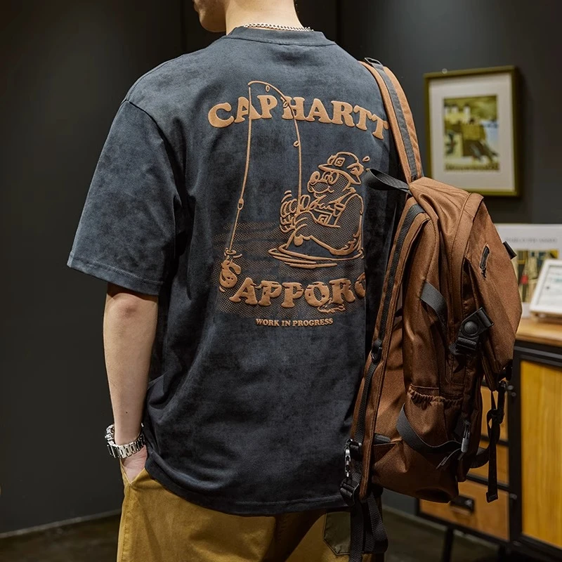 Cebrodz重磅短袖t恤男士夏季高级感宽松潮牌半袖印花体恤纯棉上衣