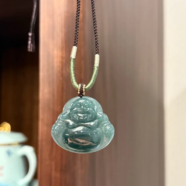 纯天然A货翡翠笑口常开佛公吊坠