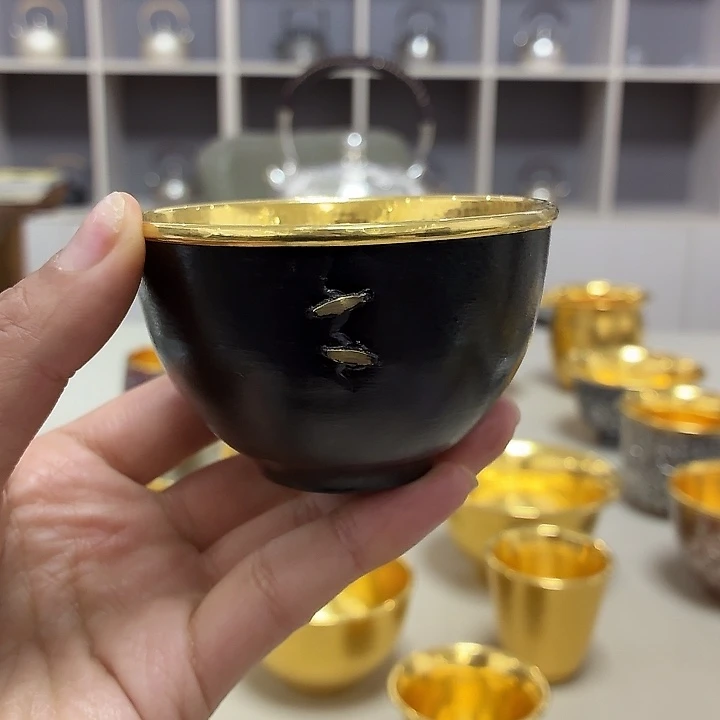 李小鹤铁包金2克足金999锔钉杯100毫升