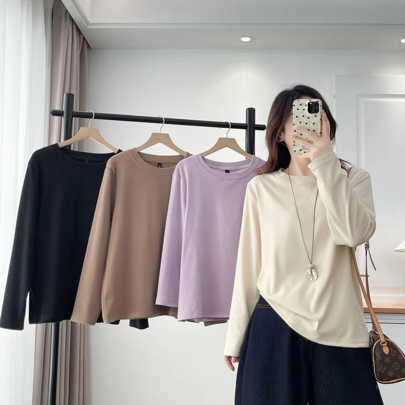 小薇大码女装110-200斤秋冬季休闲宽松显瘦保暖长袖打底衫T恤爆款