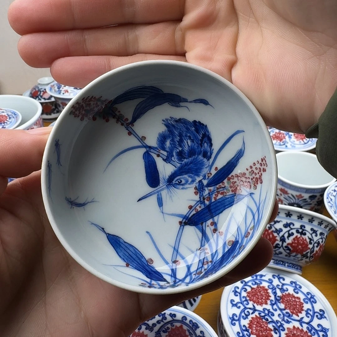 青花釉里红单翠普洱杯