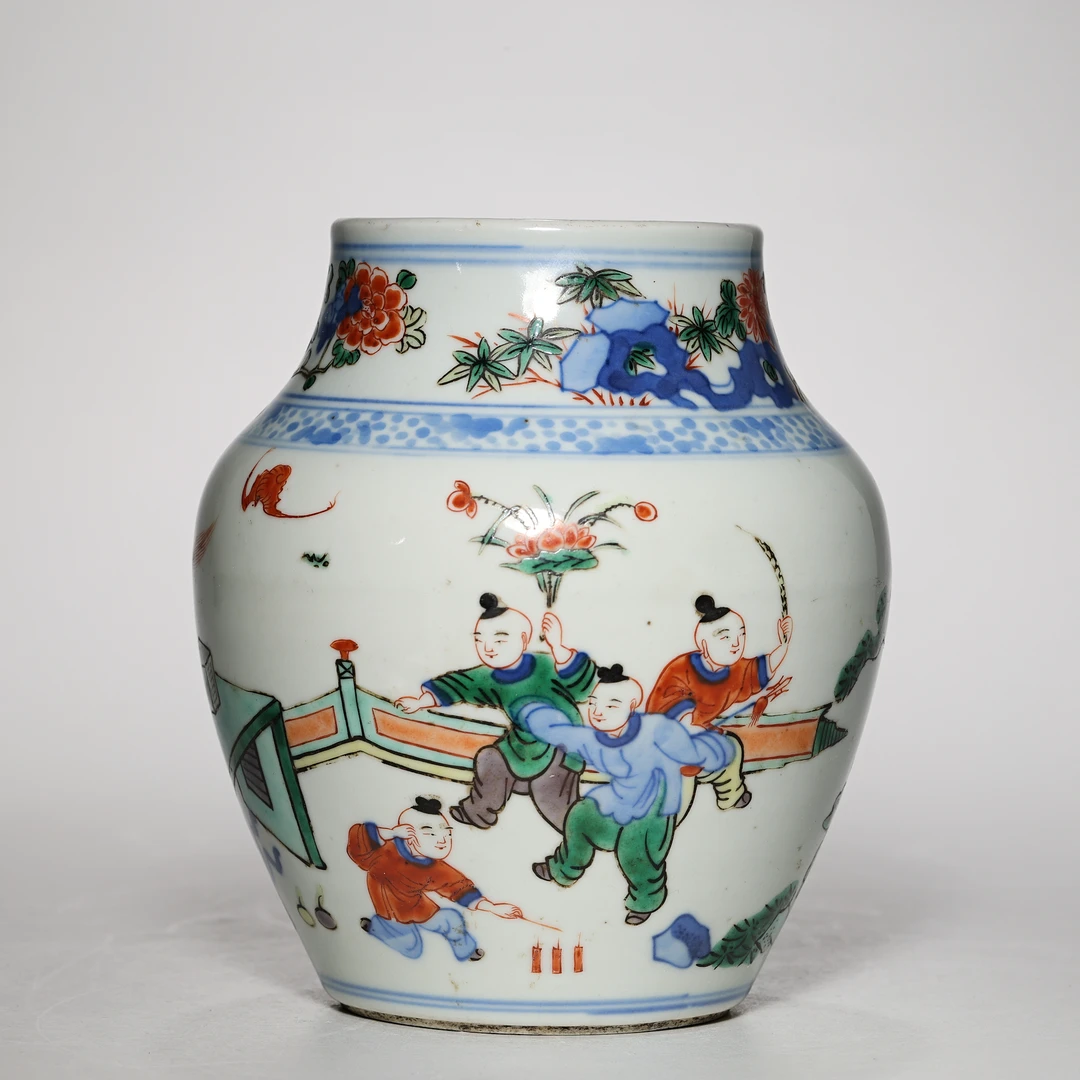 【预展专用】6123清晚期.五彩婴戏图广口尊
